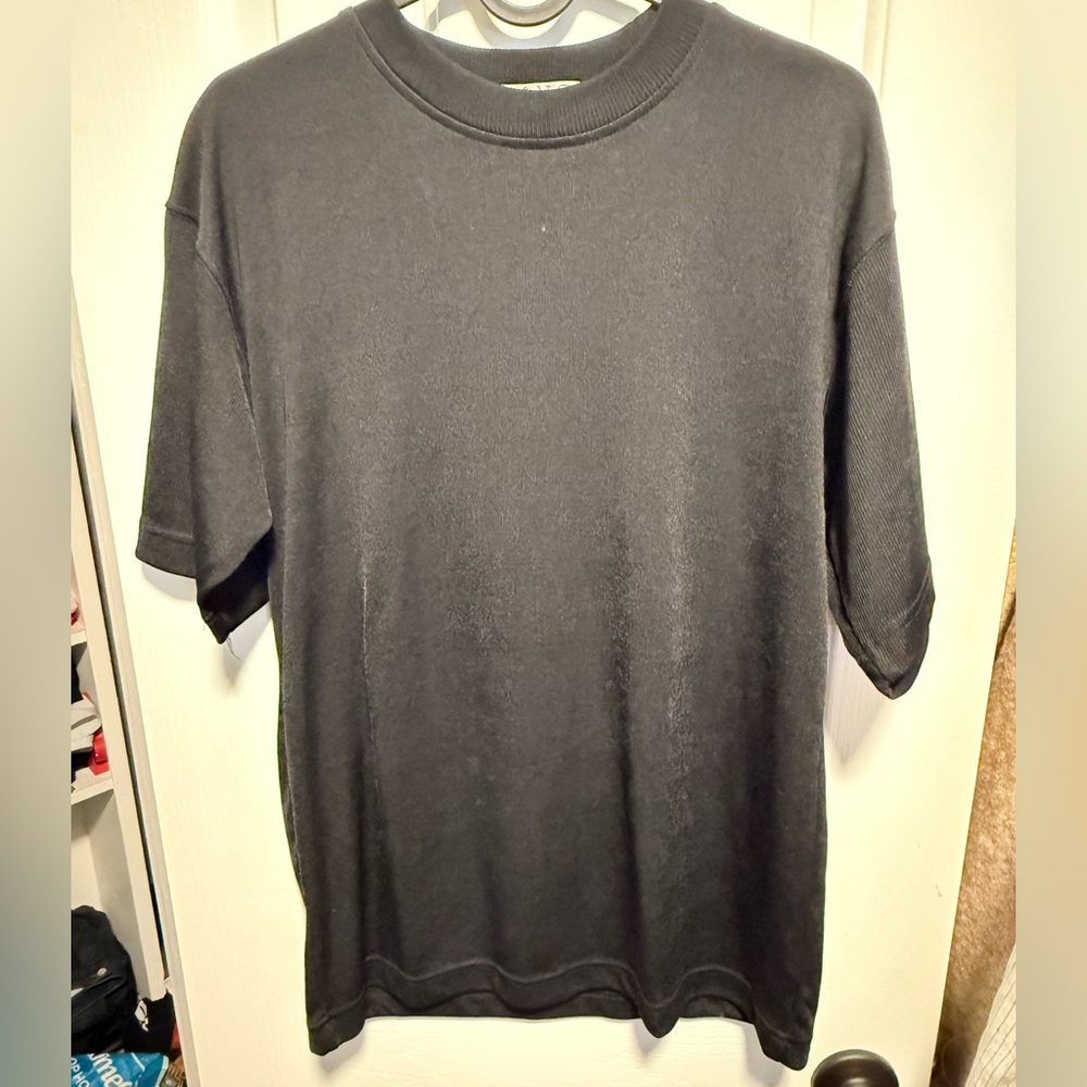 PAVO by Lastrada | Men's Black Ribbed Textured Knit Tee - L (16/18) - Picture 10 of 11